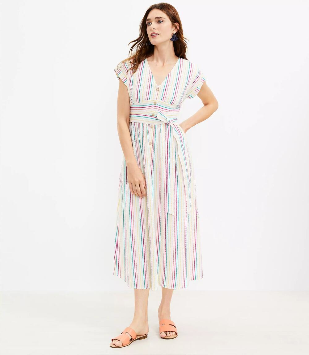 LOFT Striped Button Down Midi Dress